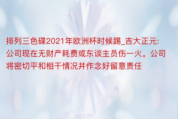 排列三色碟2021年欧洲杯时候踢_吉大正元: 公司现在无财产耗费或东谈主员伤一火。公司将密切平和相干情况并作念好留意责任